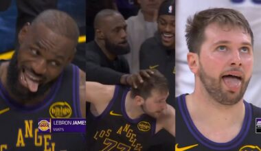 LeBron James and Luka Doncic having so much fun in LeBron's first game this season 😂