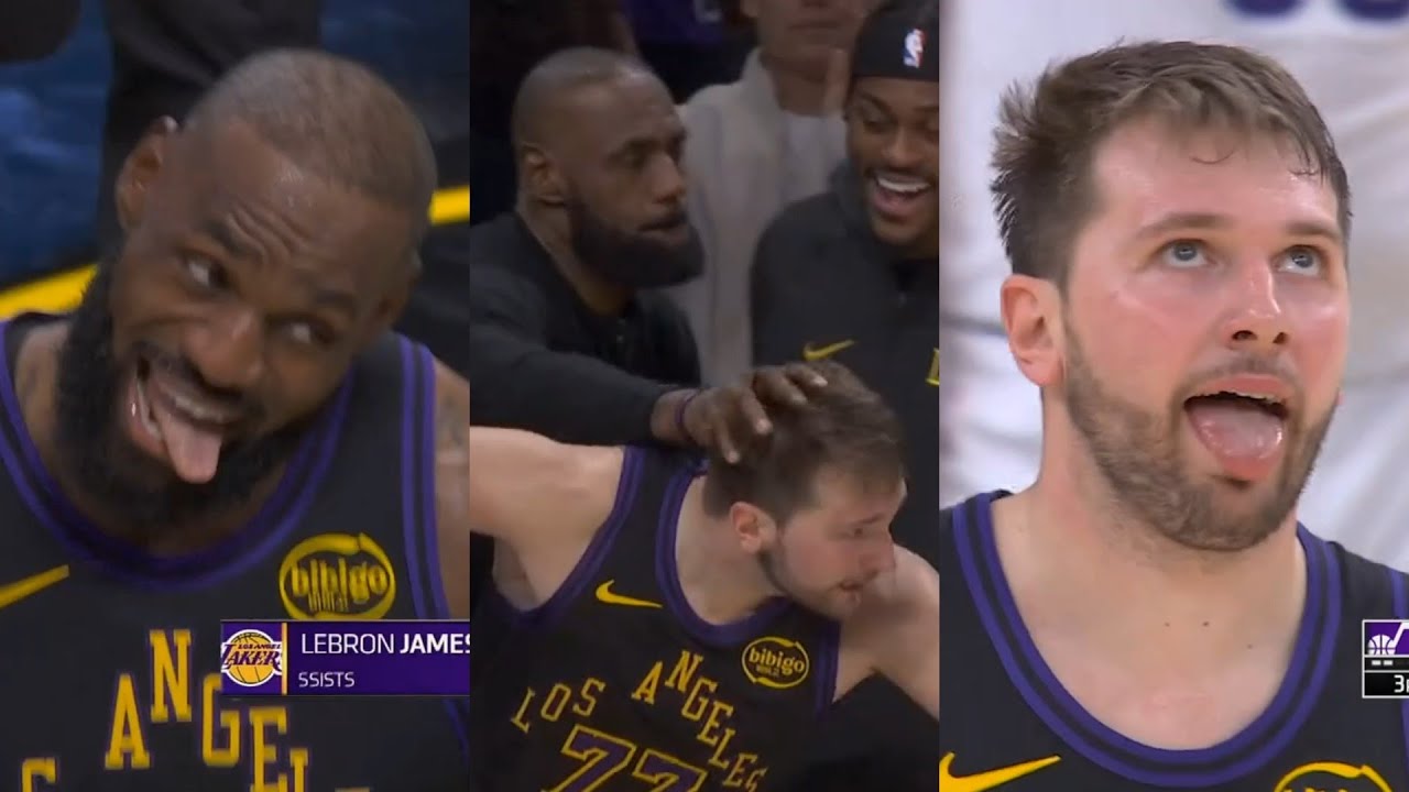 LeBron James and Luka Doncic having so much fun in LeBron's first game this season 😂