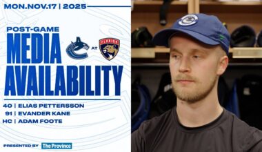 Elias Pettersson, Evander Kane & Adam Foote Post-Game Media | Canucks at Panthers (Nov 17, 2025)