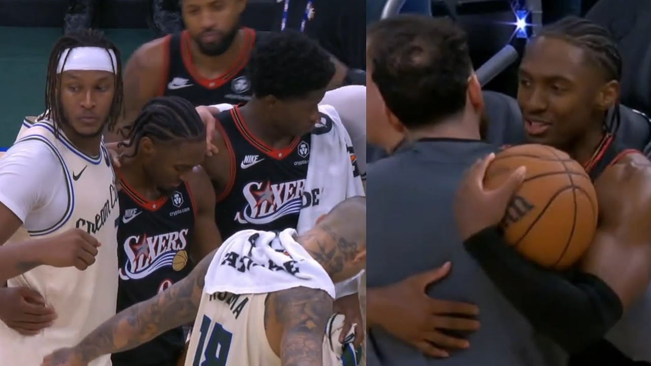 Tyrese Maxey joins Bucks prayer circle after career high 54pts vs Bucks - Full Highlights