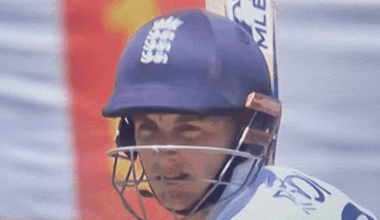 Harry Brook - An English Cricketer - playing cricket with a MLB sticker on his bat in Australia