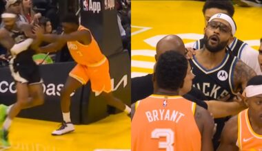 Thomas Bryant shoves Gary Trent Jr into the crowd and they have words 😬