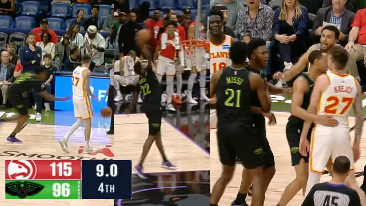 Derik Queen steal and dunk while Hawks try to dribble game out has them heated