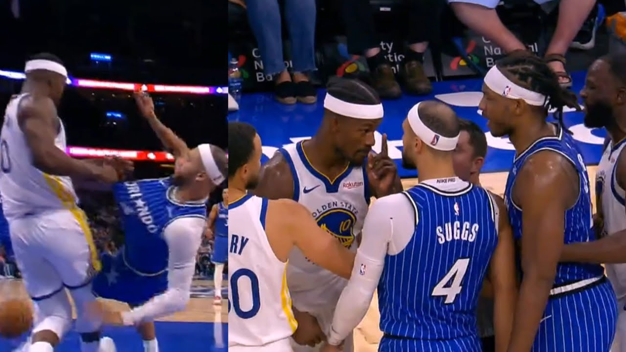 Jimmy Butler gets into it with Jalen Suggs and WCJ after throwing Suggs to ground