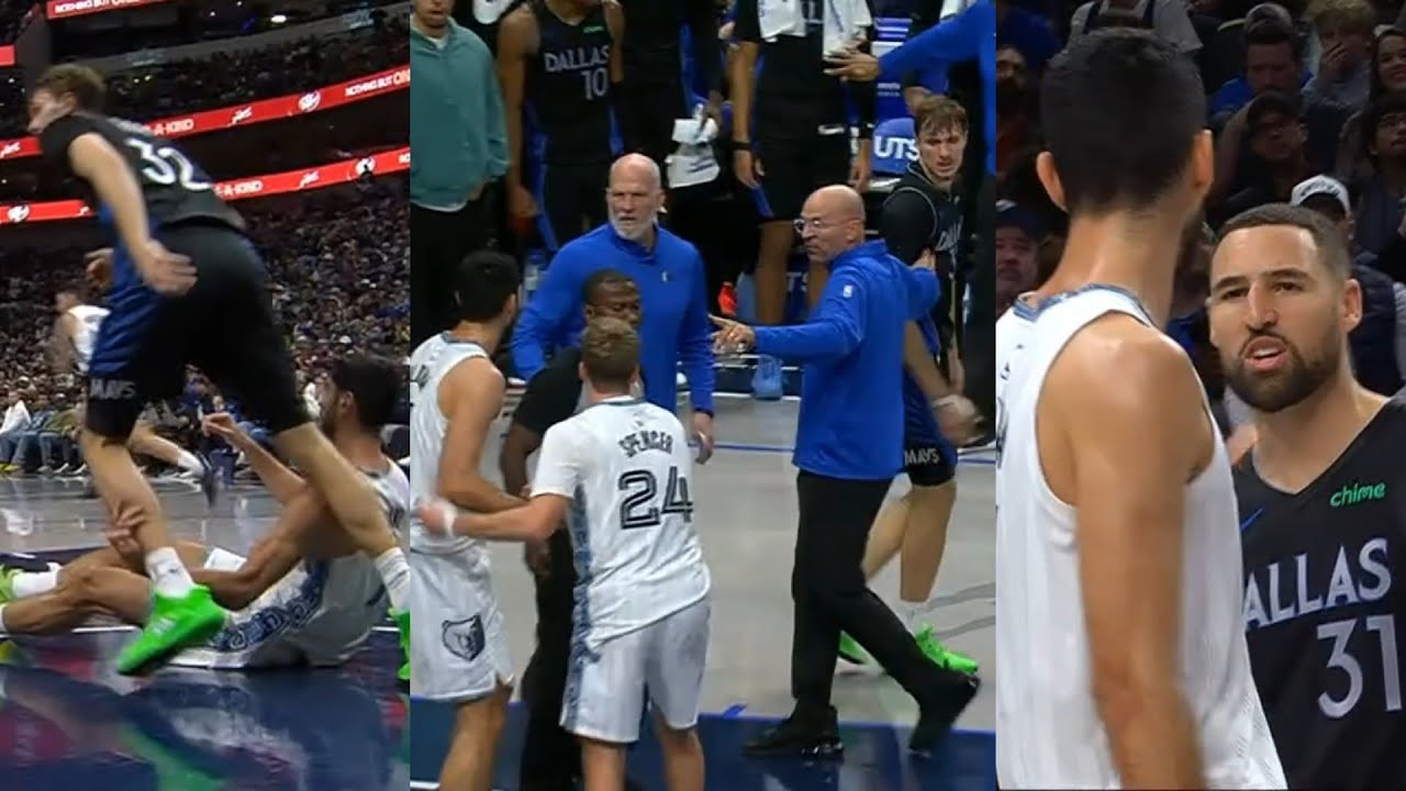 Klay Thompson and Jason Kidd have words for Aldama for tripping Cooper Flagg
