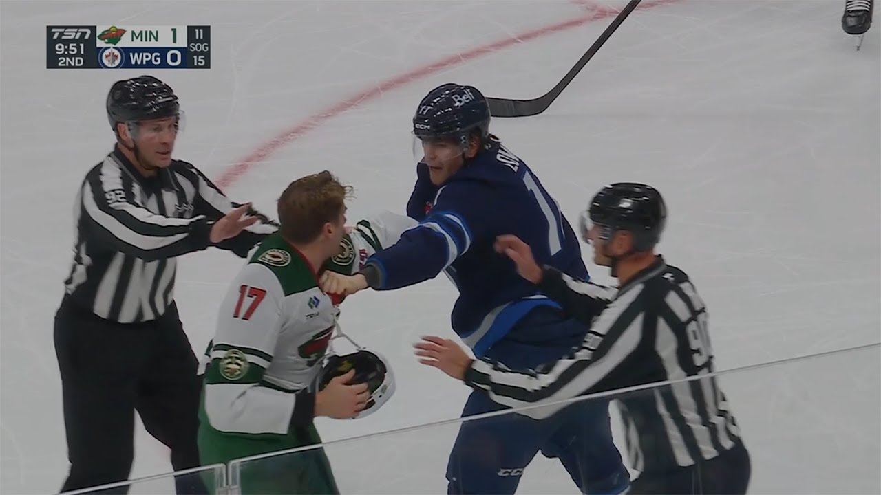 Adam Lowry Drops 🥊 Gloves 🥊 With Marcus Foligno