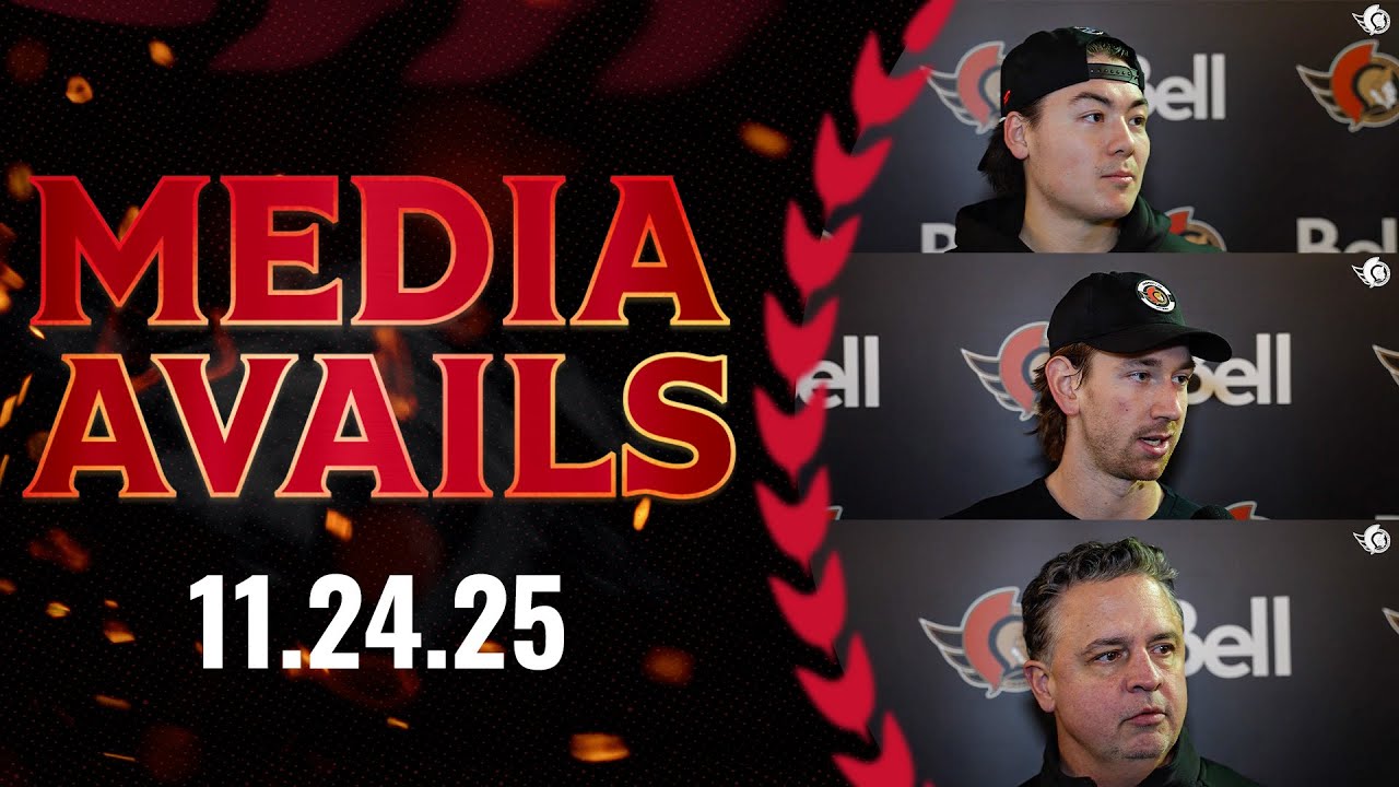 Jordan Spence, Jake Sanderson, Travis Green Pregame Media vs LAK