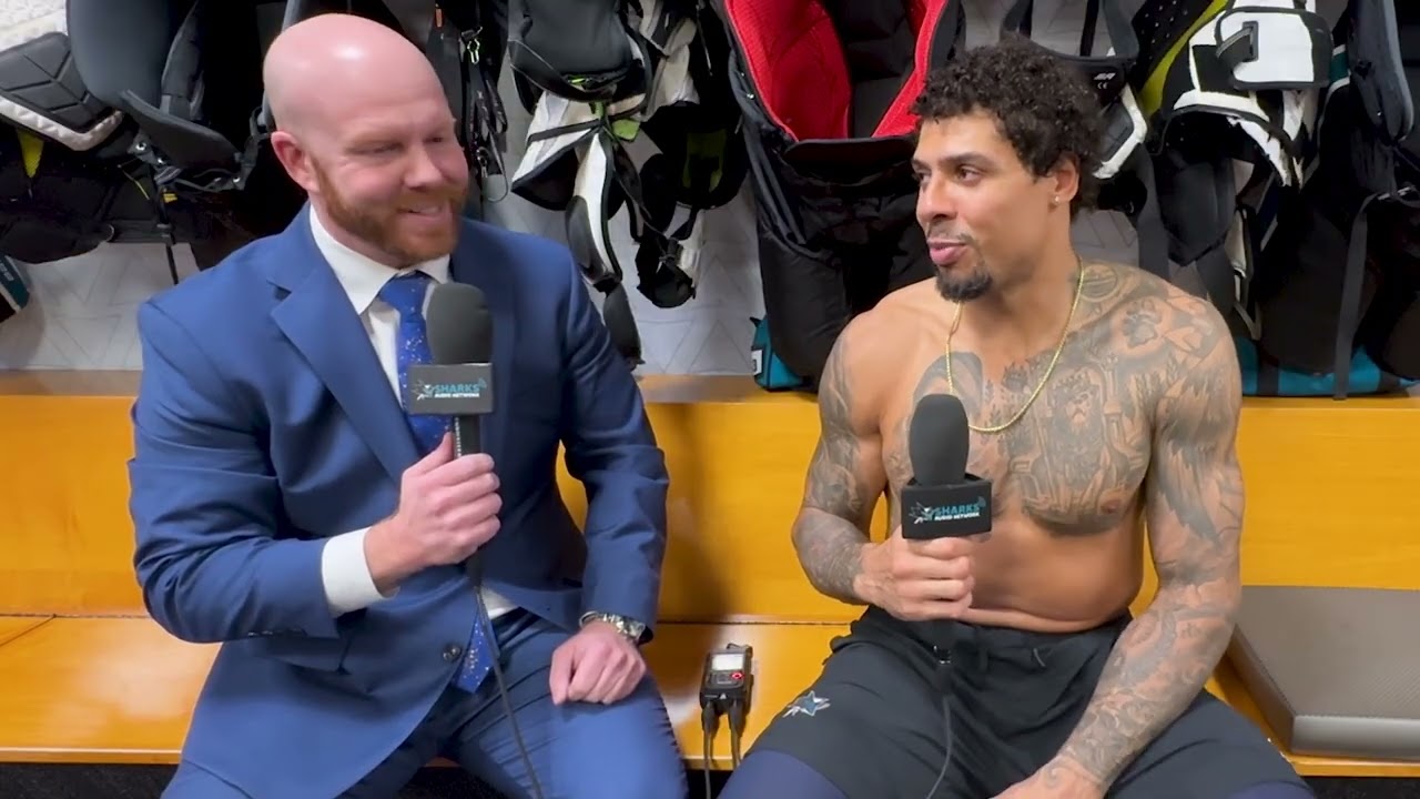 Ryan Reaves Reacts to Celebrini's Hat Trick against Utah