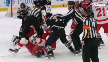 End of Game Scrum Between Detroit & New Jersey