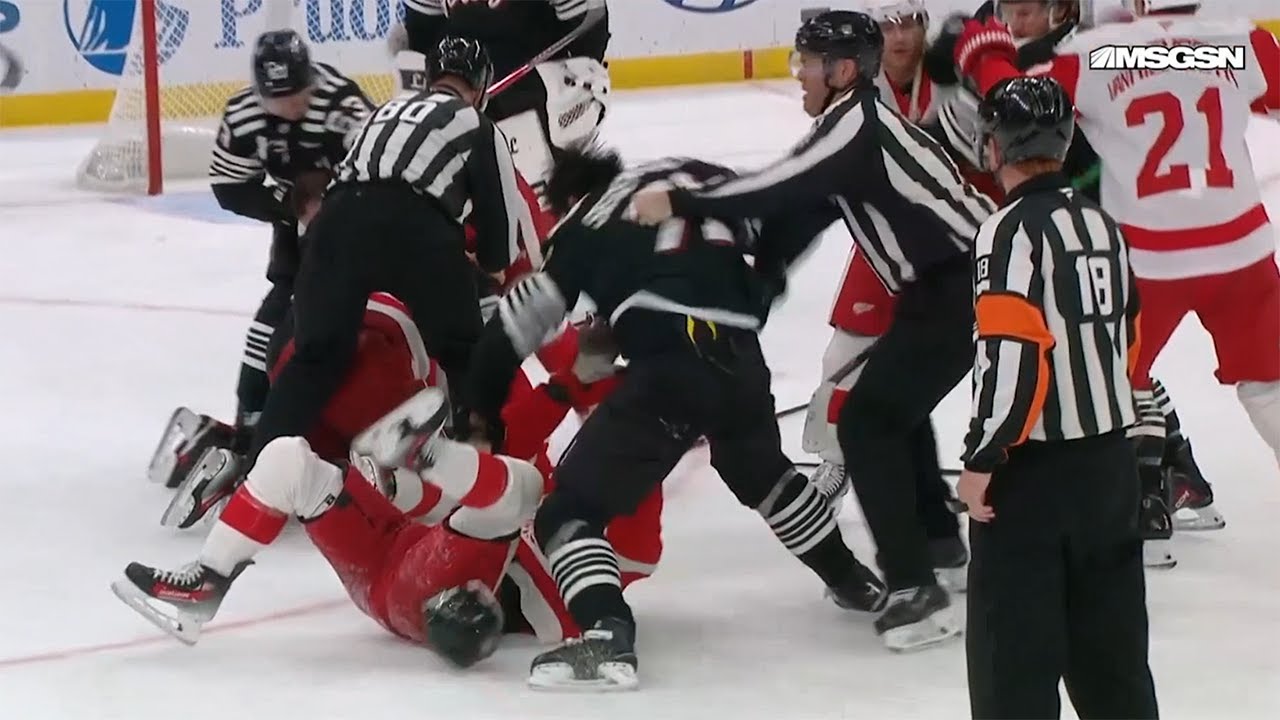 End of Game Scrum Between Detroit & New Jersey