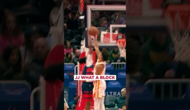 Jalen met him at the rim 😳😳 #nba #hawks #jalenjohnson #block