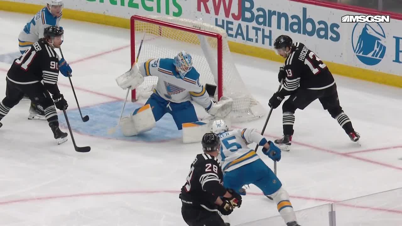 Nico Hischier scores a powerplay goal against the St. Louis Blues