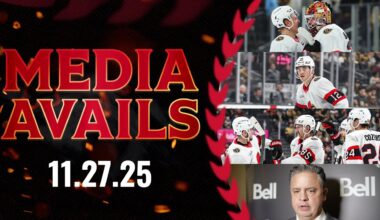 Linus Ullmark, Jake sanderson, Shane Pinto, Travis Green Postgame Media vs VGK