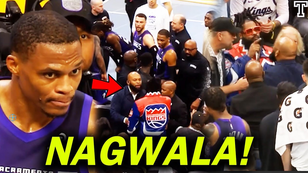 Nagulat si russell westbrook sa fan na'to matapos sugurin ang bench ng sacramento kings! 😳😳