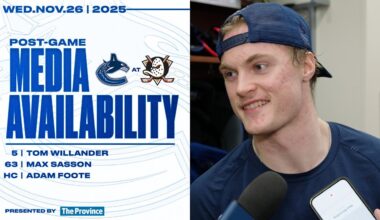Tom Willander, Max Sasson & Adam Foote Post-Game Media | Canucks at Ducks (Nov 26, 2025)