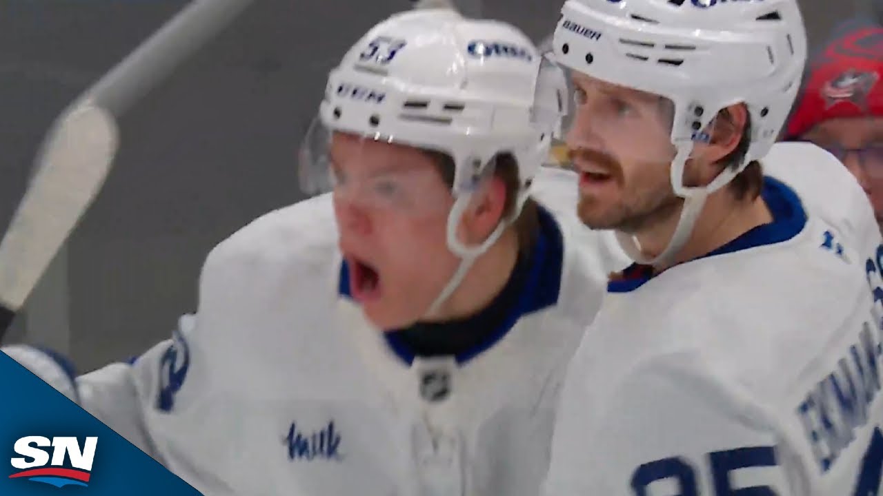 Maple Leafs' Easton Cowan Wires One Home Off Backhand Feed From William Nylander
