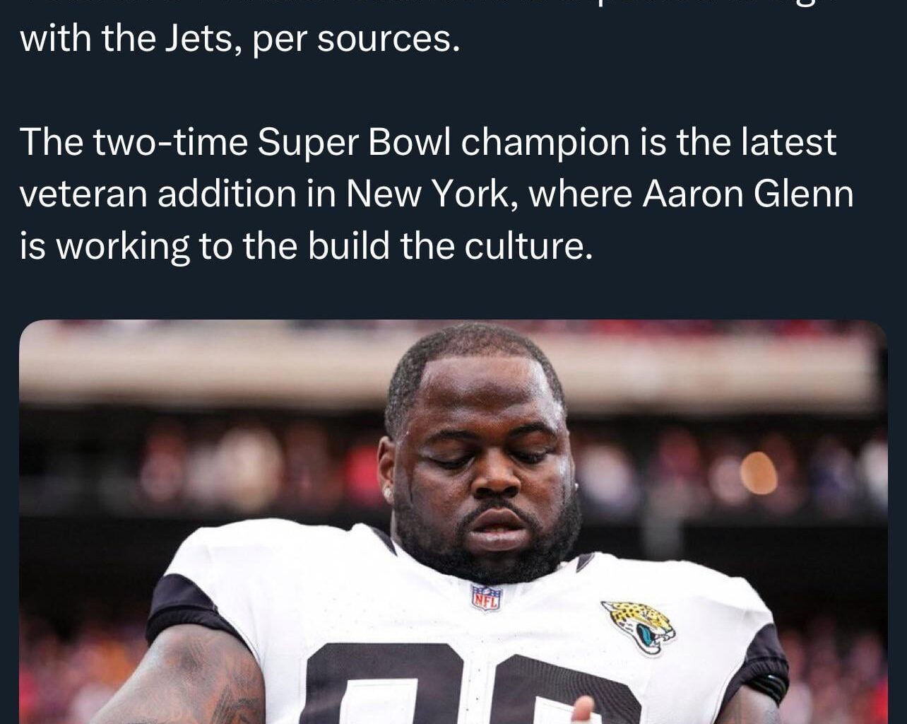 [Tom Pelissero{ Veteran DT Khalen Saunders expected to sign with the Jets, per sources