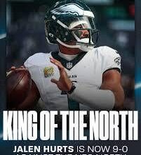 Jalen Hurts is 9-0 against the NFC North in his career.