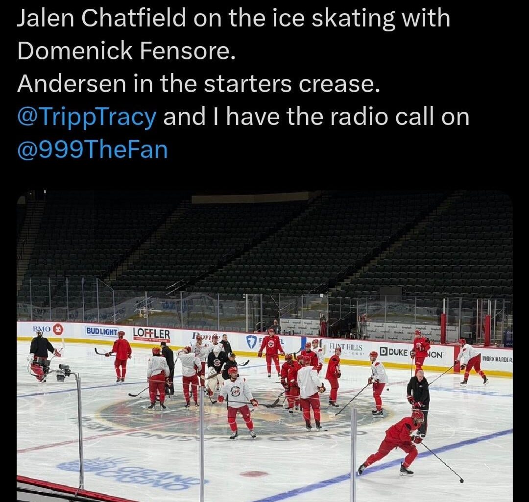 Chatfield skates pregame, Andersen in the starter's crease