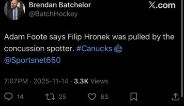 Hronek was pulled by a concussion spotter