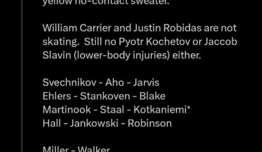 Staal returns to practice, but Carrier misses