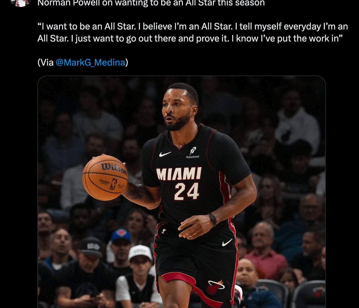 Norman Powell on wanting to be an All Star this season: “I want to be an All Star. I believe I’m an All Star. I tell myself everyday I’m an All Star. I just want to go out there and prove it. I know I’ve put the work in”