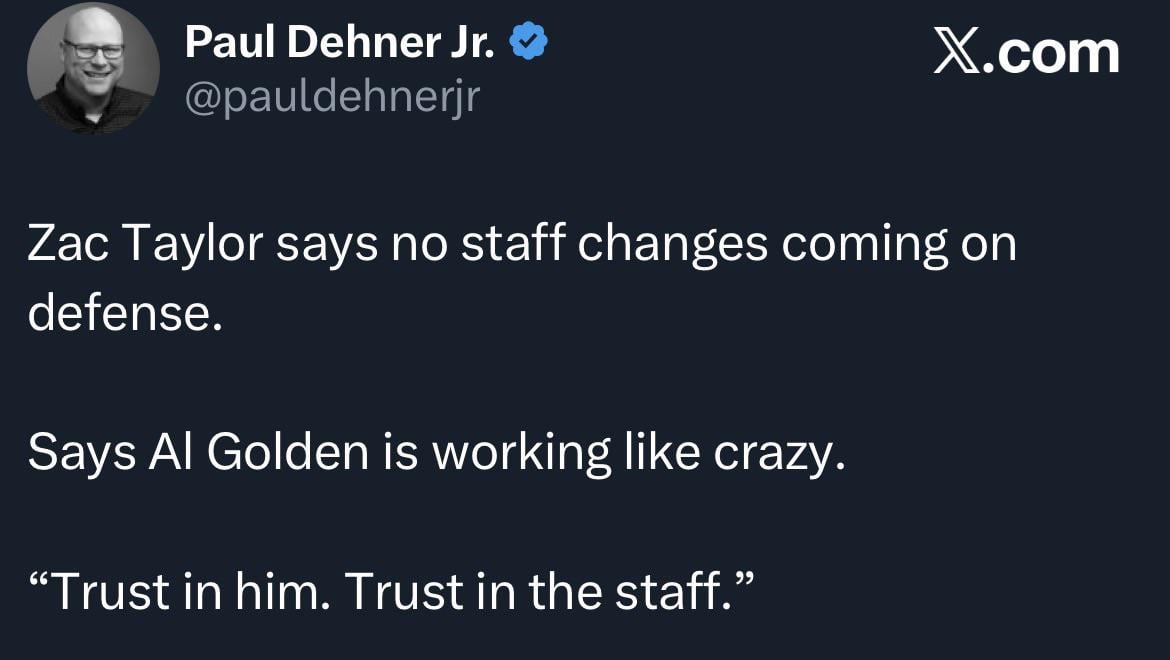 Dehner: Taylor says no changes for Defensive staff