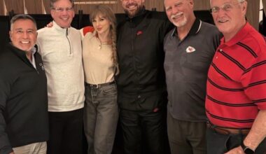 Taylor, Travis, Scott and Uncle Don at 1587 prime after the Chiefs victory Sunday.