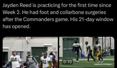 Jayden Reed on the field at practice