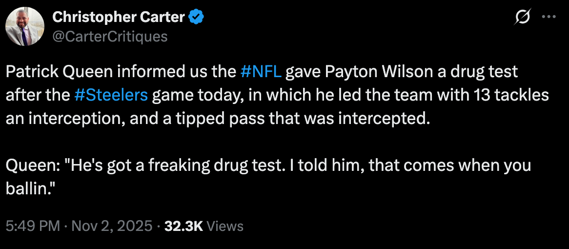 Payton Wilson was drug tested after the Colts game