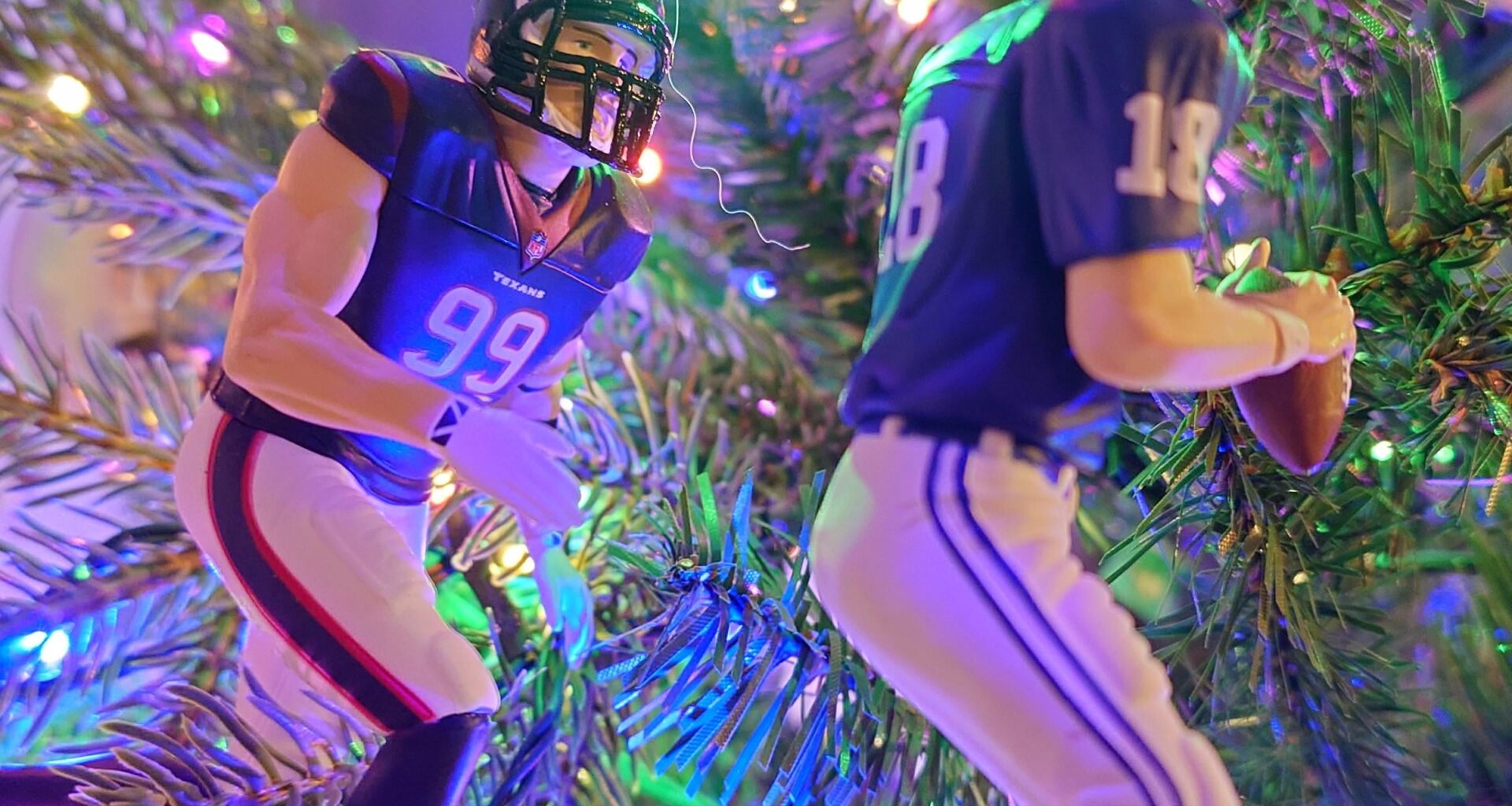 Every year my JJ ornament tackles one of the NFL player ornaments my wife collects. Figured Colts Payton Manning would be most appropriate this year.