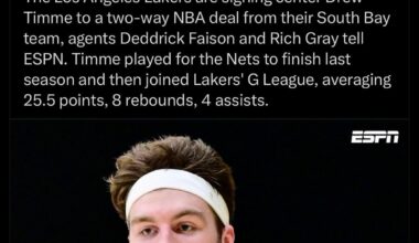 [Charania] Lakers are waiving Center Christian Koloko to create roster space for Drew Timmie, sources said.