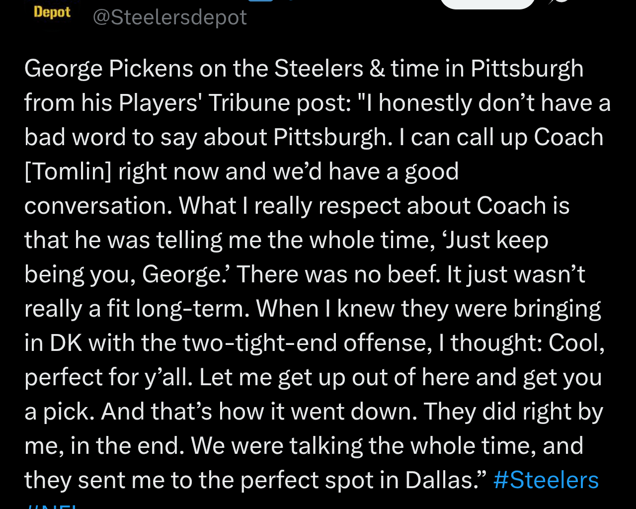 George Pickens reflects on his exit from Pittsburgh