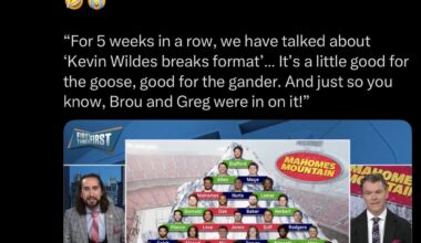 [First Things First] @getnickwright pranked @kevinwildes by telling him Drake Maye was atop Mahomes Mountain.