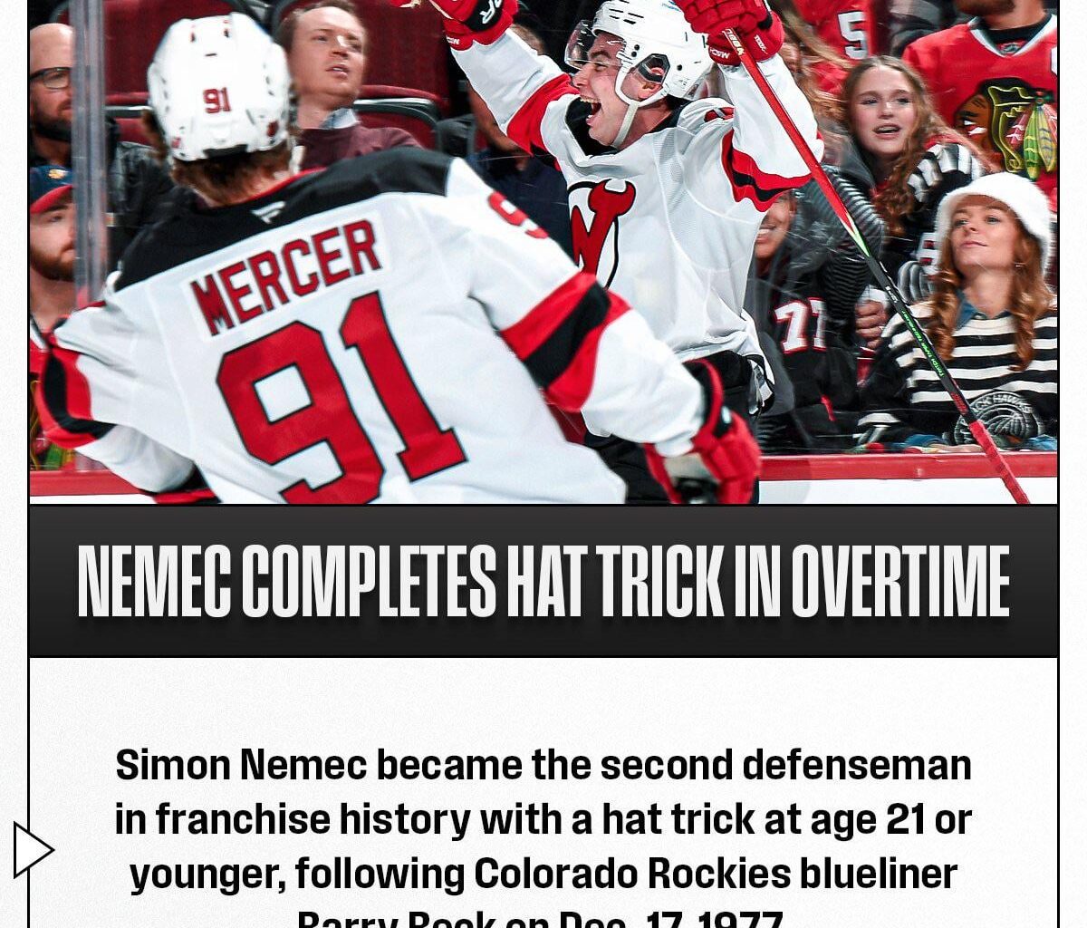 Every defensman 21yo or younger with a hattrick, last 30 years: - Simon Nemec (tonight), - Rasmus Ristolainen (2015), - P.K. Subban (2011). Hasn't happened since McDavid was a rookie.