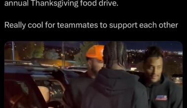 [Stevens] John Franklin-Myers, Keidron Smith and other Bronco teammates showed up for Nik Bonitto’s annual Thanksgiving food drive. Really cool for teammates to support each other