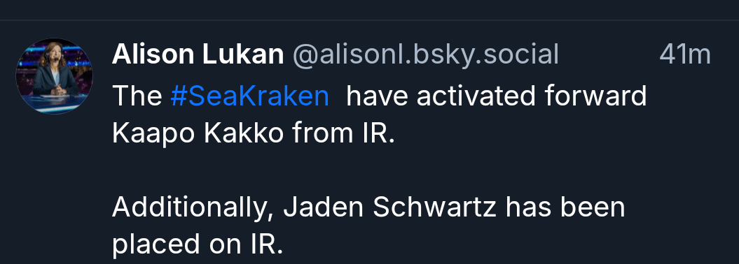 Kaapo Kakko activated from IR per Alison Lulan