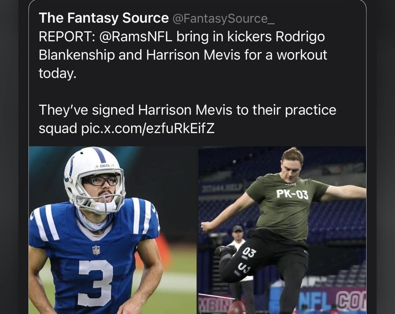 Rams reportedly brought in Blankenship in addition to Mevis