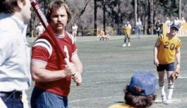 Charity softball game with Thurman Munson at bat, Johnny Bench at catcher and Tom Seaver pitching.