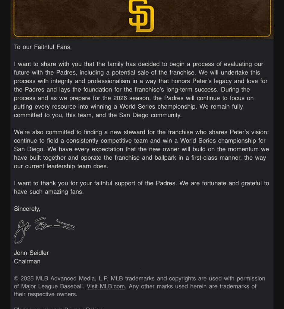 The Seidler family is exploring a sale of the Padres