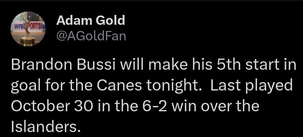 Bussi starting at goalie tonight