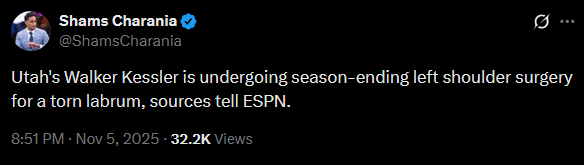 Walker is out for the season....