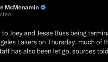 [McMenamin] In addition to Joey and Jesse Buss being terminated by the Los Angeles Lakers on Thursday, much of the scouting staff has also been let go, sources told ESPN.