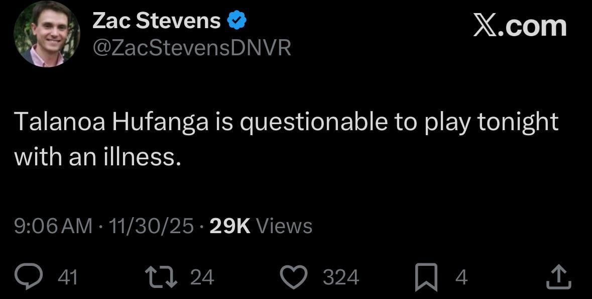 [Stevens] Talanoa Hufanga is questionable to play tonight with an illness.
