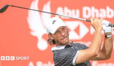 Tommy Fleetwood hitting a golf shot at the Abu Dhabi Championship