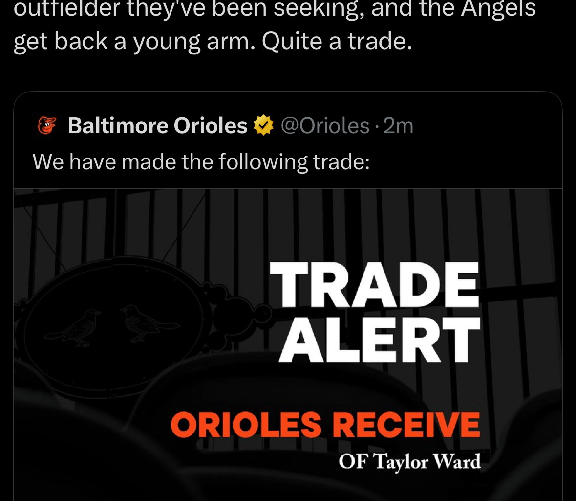 Taylor Ward to the Orioles another OF option off the board
