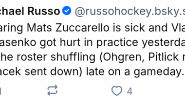 Zuccy sick and Tarasenko hurt in practice (Russo)