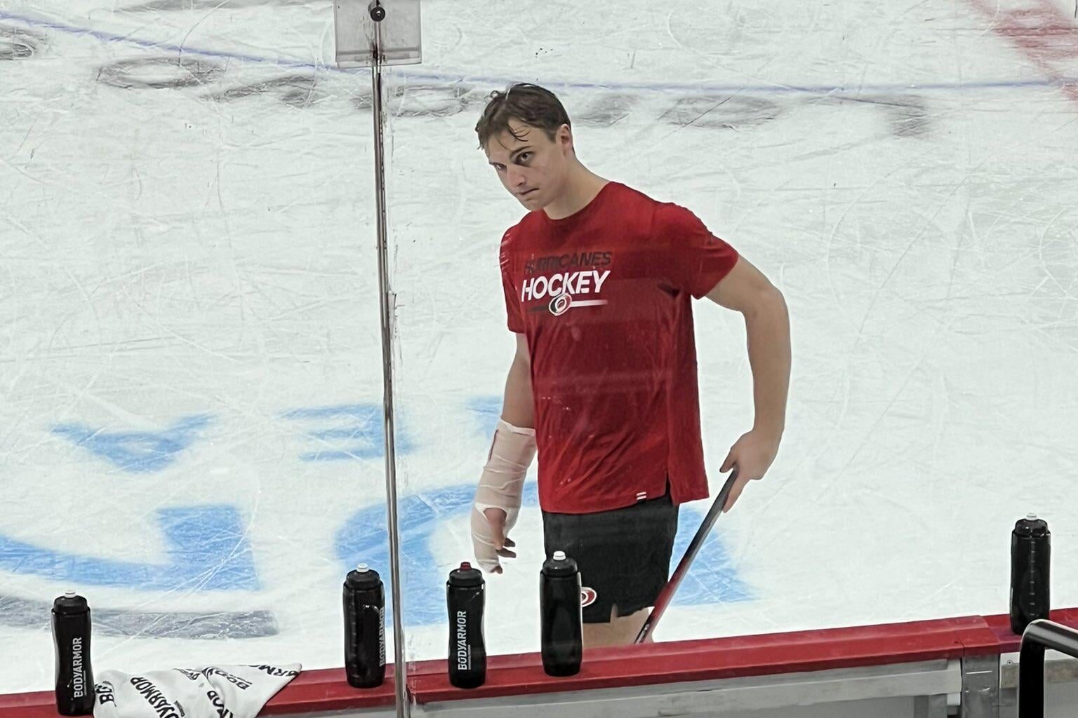 Legault is already back on the ice doing left hand stick handling.