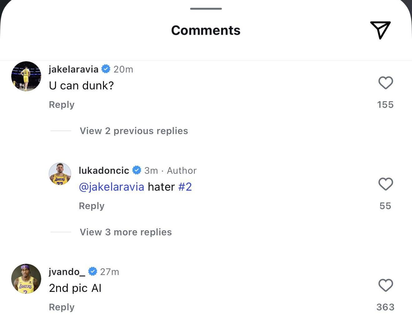 Jake and Vando trolling Luka in the comments of his newest IG post💀