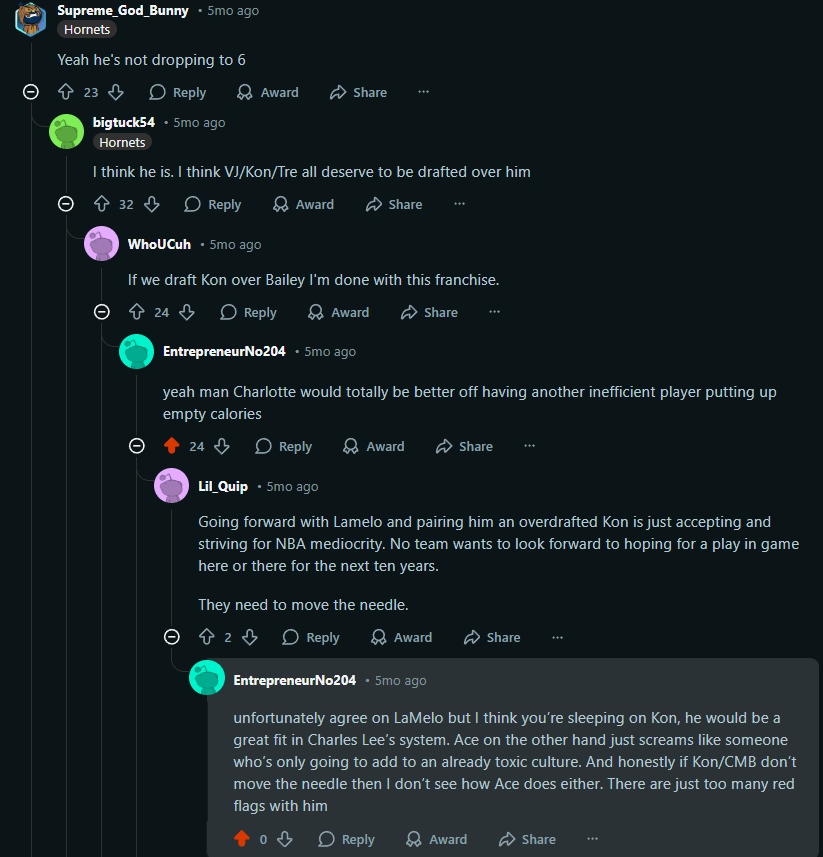 not a Hornets fan but I'm really glad yall drafted him over Ace